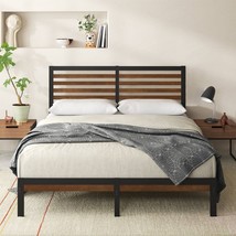 Full Metal Platform Bed Frame with Bamboo Wood Slat Headboard and Footboard - $5,751.35 MXN