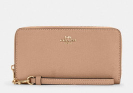 New Coach C3441 Long Zip Around Crossgrain Leather Wallet Shell Pink - £82.50 GBP