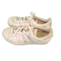 Adidas Women&#39;s Superstar Sneakers White Irridescent Pink Stripe leather ... - $23.36