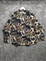 Vintage Gallop Shirt Men Large Black Deer Buck Print Allover Nature - $15.56