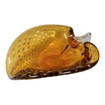 Vintage 8&quot; Heart Leaf Shape Murano Bullicante vintage Amber bowl Trinket... - £66.17 GBP