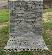 100% Wool Grey- Blue 5x8 ft Fine hand made Turkish oushak Moroccan area rug - £310.05 GBP