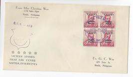 Philippines 1945 FDC Victory Commonwealth ovpt Rizal Sc# 433 Blk of 4 First Day - $11.95