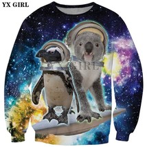 YX GIRL 2018 New Fashion Crewneck Sweatshirt Space Penguin and koala  3d Print M - £104.13 GBP