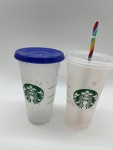 Starbucks Clear Plastic Color Changing Cup/Tumbler With Green Straw Lot of 2 - £14.96 GBP