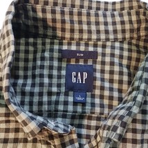 Gap Slim Button Down Collared Men's Off White & Dark Green Plaid Shirt Size L image 3