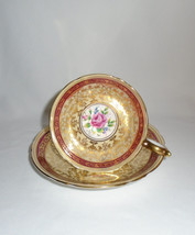 Aynsley Tea Cup and Saucer Gold Filigree Floating Rose #950 Vintage Teacup - £96.91 GBP