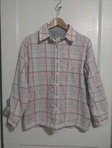 LL Bean Women&#39;s Pink Blue White Plaid Fleece Lined Flannel Long Sleeve S... - $19.44