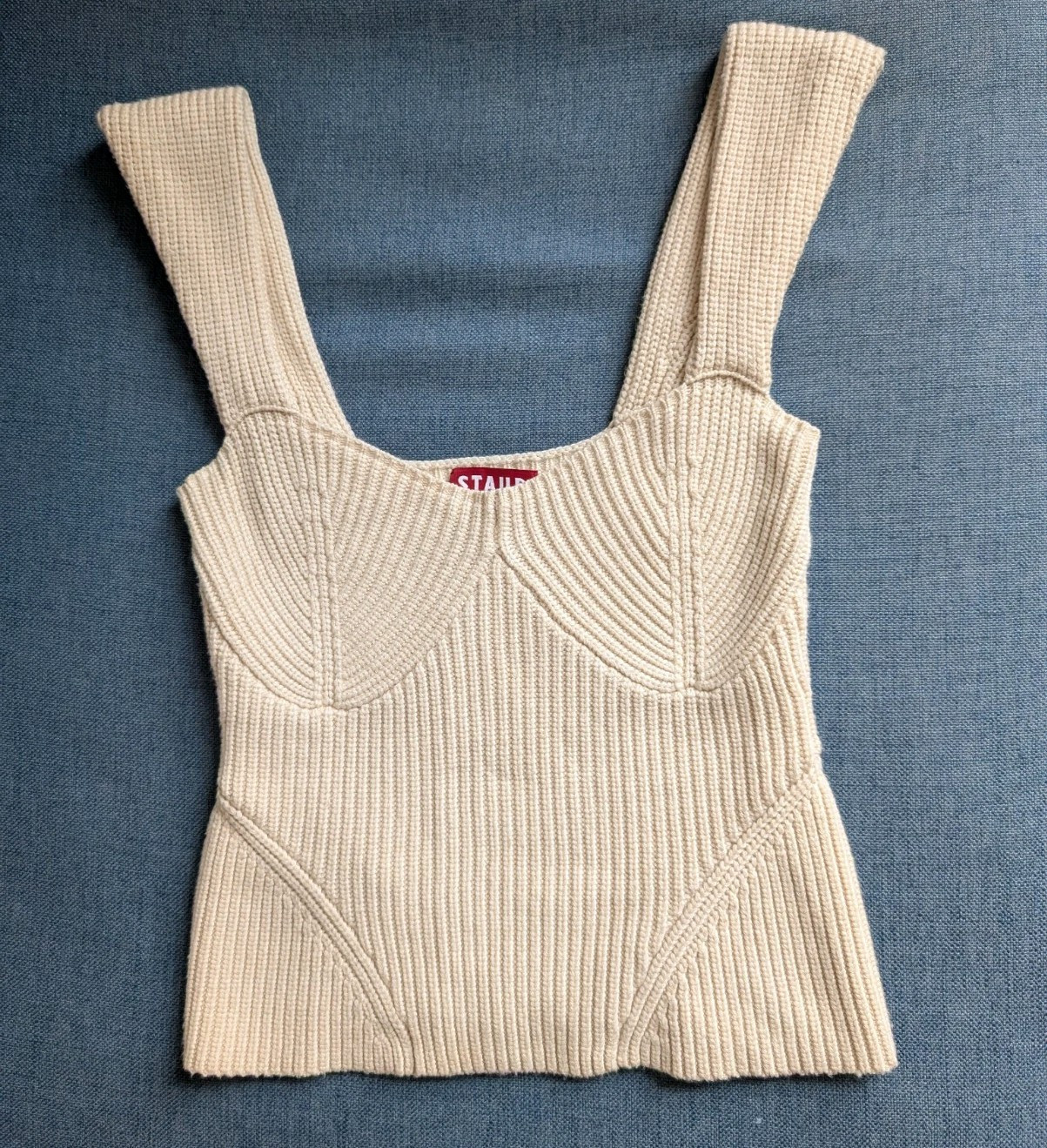 STAUD XS Kira Knit Bustier Tank Top Corset Sweater Ivory Cream Sleeveless  Item image 3