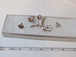 Wilcox Sterling silver pin brooch earrings set SS screw clip back flowers flower - £33.01 GBP