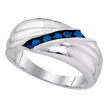 Sterling Silver Mens Round Blue Enhanced Diamond Wedding Anniversary Ban... - $3,003.36 MXN