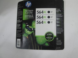 3 HP 564 XL Black Ink Cartridges EXP. Aug. 2015 - £12.47 GBP