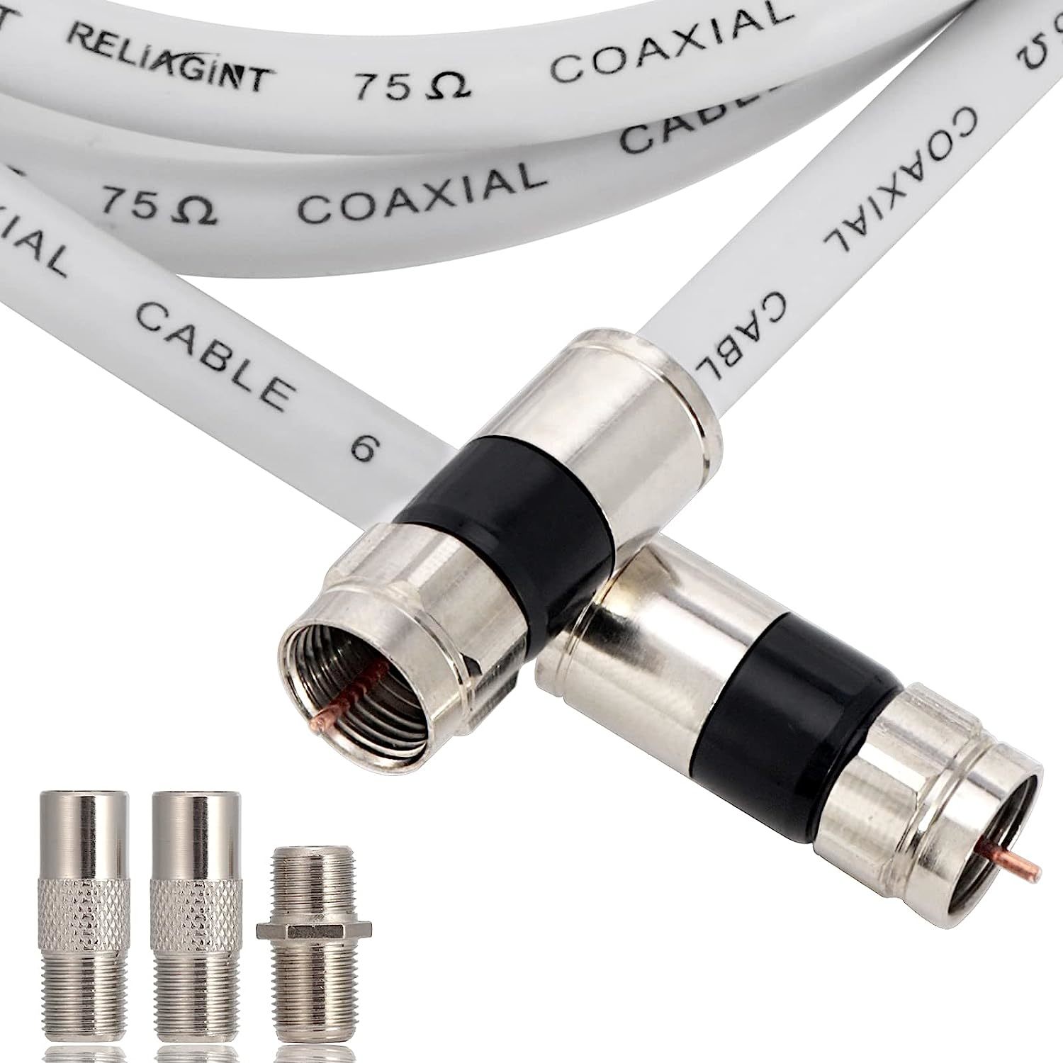 Primary image for 15Ft, White Rg6 Coaxial Cable With F Connector, F81 Female Extender Adapter, Low