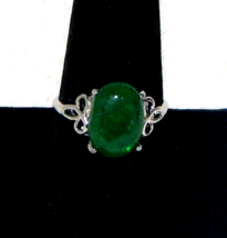 Vintage Chinese Emerald Green Jadeite Jade Gem, in Fine Sterling Ring, Size 8.5 - £156.28 GBP