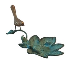 Vintage Brass Bird on Green Leaf Décor Birdbath Piece Figure 4.5&quot; Tall G... - $70.11