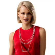 Long Layered Silver Chain Pin Necklace - $44.49