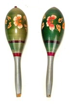 Pair of Maracas-Green-Carved-Rattle Shaker Music-8&quot; Long - £24.65 GBP