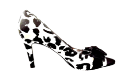 Size 7.5 ALFANI Women High Heels Open Toe Pump Black White Cow Print Toe... - $29.99