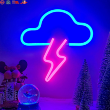 Charming LED Neon Cloud &amp; Lightning Sign: Versatile Decor for Home &amp; Parties NEW - £14.98 GBP