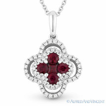 0.80ct Princess Round Cut Ruby &amp; Diamond Pave Necklace Pendant in 14k White Gold - £1,647.55 GBP