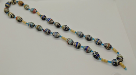 Long Paper Rolled Bead Necklace Colorful 32 inch Vintage Handmade - £15.11 GBP