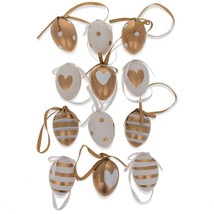 Set of 12 Miniature Gold and White Plastic Easter Egg Ornaments 1.6 Inches - £17.68 GBP