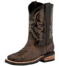 Kids Toddler Genuine Leather Cowboy Boots Distressed Brown Square Size 12, 13, 1 - £42.54 GBP