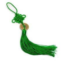 Feng Shui Fortune Coin Tassel Green Hanging Cure Balance Peace Healing Health - £4.67 GBP