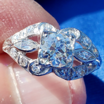 Earth mined Diamond Deco Engagement Ring 1.22 carat Vintage Platinum Solitaire 7 - $8,450.25