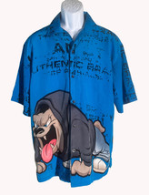 K.A.D. Clothing Co. Short Sleeve Button Down Polyester Bulldog Shirt Blue Medium - $12.86