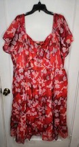 TORRID Floral Midi Dress Size 3X Smocked Lace Up Clip Dot Ruffled Empire... - $38.41 CAD