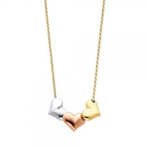 14K Tri-Color Gold Hanging Hearts Necklace - £236.60 GBP