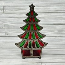 Stained Glass Cast Iron Metal Christmas Tree Candle Holder Red Green Japan - £15.52 GBP