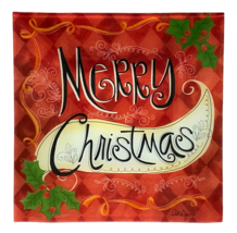 Pfaltzgraff Red Glass Merry Christmas Platter Holiday Sentiment LoriLynn... - $22.44
