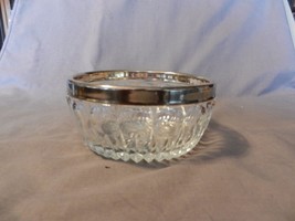 Vintage Small Glass Bowl with Silverplate Rim Starburst and Circles Design (M) - $28.50