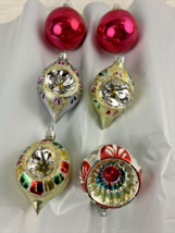 6 Vintage Shiny Brite Mercury Glass Christmas Ornaments Teardrop, Indent - £19.73 GBP