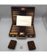 Travel Briefcase Backgammon Game Espresso Velvet 10&quot; Set Complete Aries - $63.81 CAD