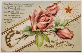 Birthday June Pearl Birthstone Roses Flower Gilt 1909 Emb Postcard R26 - £4.66 GBP