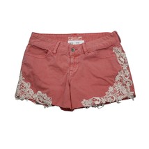 Guess Shorts Womens 29 Pink Cut Off Mid Rise Denim Floral Lace Button Po... - £14.88 GBP