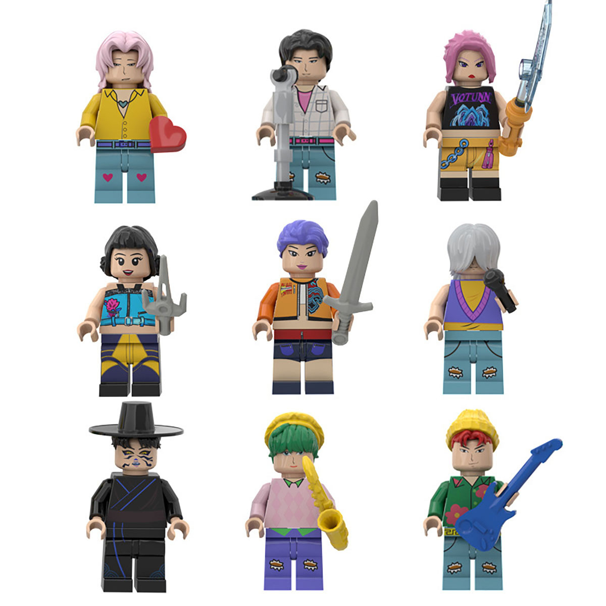 9Pcs KPop Demon Hunters Minifigure Rumi Zoey Mira Saja Boys with Inst Mini Block - $25.89