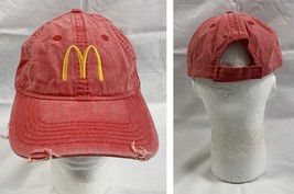 McDonald&#39;s Restaurant Distressed Baseball Hat Mens Womens Red Cotton Emb... - £17.76 GBP