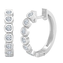 925 Argent Sterling Rond Simulé Diamants Biseau Ensemble Boucle Été Solde - £105.72 GBP