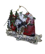 Season’s Greetings Metal Hanging 14x9 Art Sign Christmas Santa Cow Geese... - £18.04 GBP