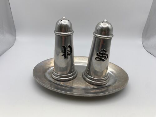 Primary image for Wilton Armetale PLOUGH TAVERN Salt & Pepper with Tray