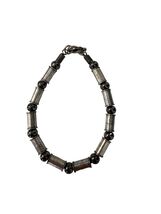 Vintage Hematite Tone Beaded Bracelet Silver Metal Tube Beads Weighty No... - $16.20