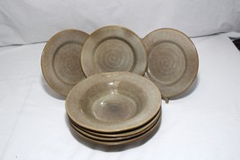 Ruff Hewn Pottery Swirl Rim Soup Bowls and Salad Plates  Set of 7 - £69.67 GBP