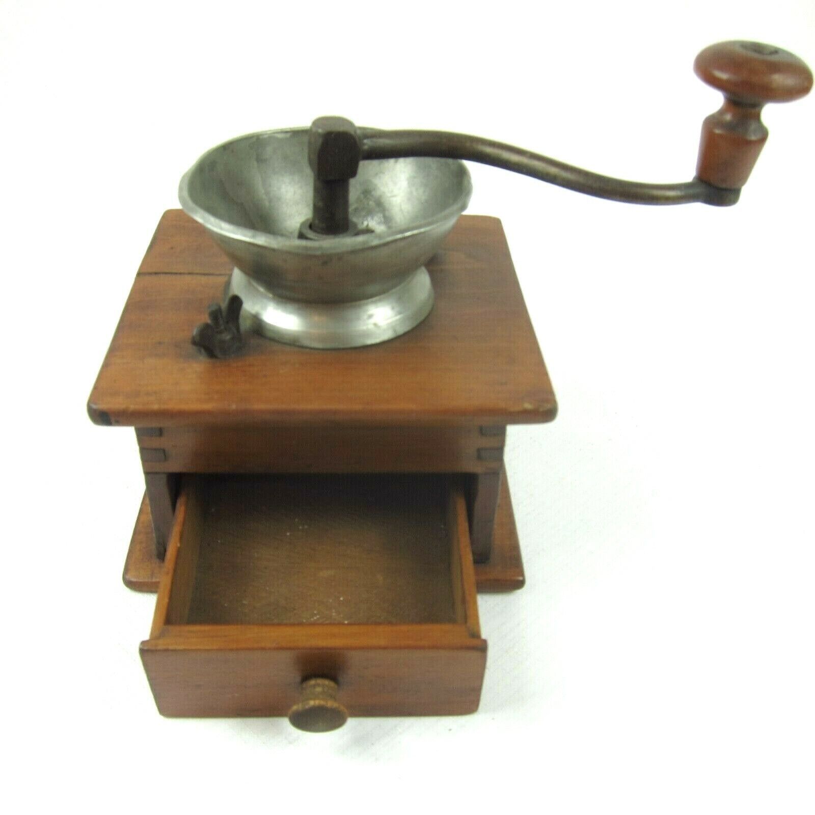 Antique Coffee Grinder Hand Crank Wood Box w/ Drawer Dovetail Joints ...