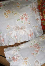 Texmade 2 Vintage Light Blue Floral Cotton Percale Standard Pillowcases W Lace - £10.36 GBP