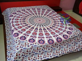 King Size Cotton Flat Bed Sheet Mandala Tapestry Bohemian Bedspread Wall Hanging - £23.42 GBP