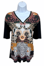 ZARA Boho Floral Blouse w/ Back Slit Casual Black Blouse Floral T-Shirt ... - £13.54 GBP